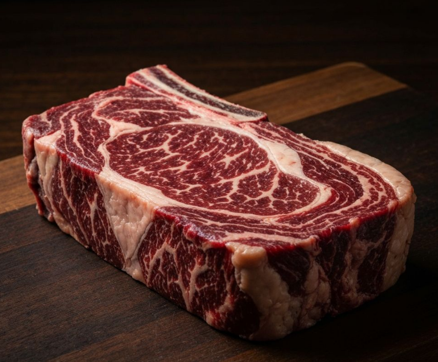 Carne madurada envasada al vacío mostrando su textura y marmoleo después de 21 días de proceso
